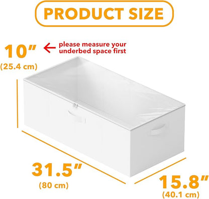 SpaceAid 4 Pack 10" High Under Bed Storage Containers, Large Underbed Storage Organizer Bins with Lids for Bedroom, Dorm, Clothes, Closet Organization, Bed Sheets and Blankets (White)