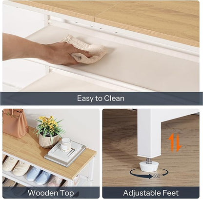 HOOBRO Shoe Rack with 3 PU Shelves, 4-Tier Shoe Storage Organizer for Closet and Entryway, Holds 9-12 Pairs of Shoes, Sturdy Metal Frame, Small Spaces, White and Natural WN94XJ01