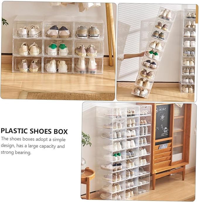 Unomor 4pcs Shoe Box Set Stackable Shoe Storage Boxes Bin for Organization Material Space-saving Storage