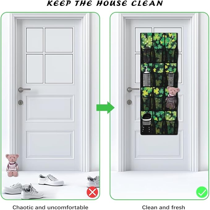 12-Pocket Storage Hanging Bag for Doors, Oxford Material, Waterproof Scratch-Proof and Designed for Organizing Household Items, Dots Lucky Leaf Print