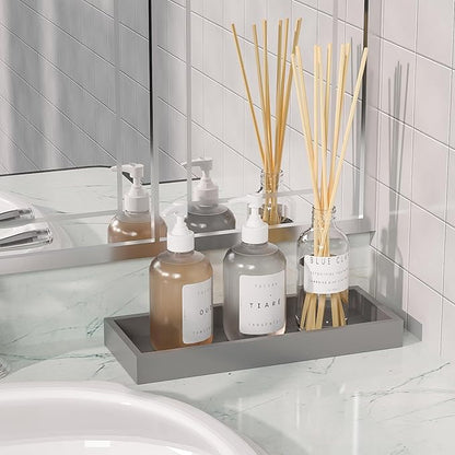 ZHWS Bathroom Vanity Tray for Toilet Tank, Perfume, Jewelry, Candle, Makeup, Decorative Tray, Kitchen Tray Counter Organizer for Soap Dispenser, Coffee Table Silver 11.3”L x 4.4”W x 1.14”H