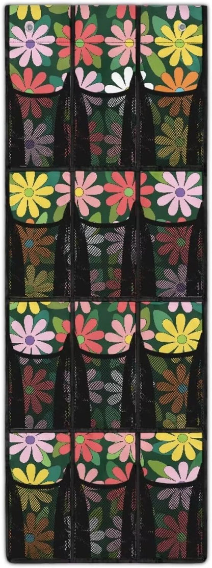 Colorful Hippie Flower Over the Door Shoe Organizer 12 Large Mesh Pockets Hanging Shoe Rack for Door Shoe Storage Organizer Shoe Holder Hanger