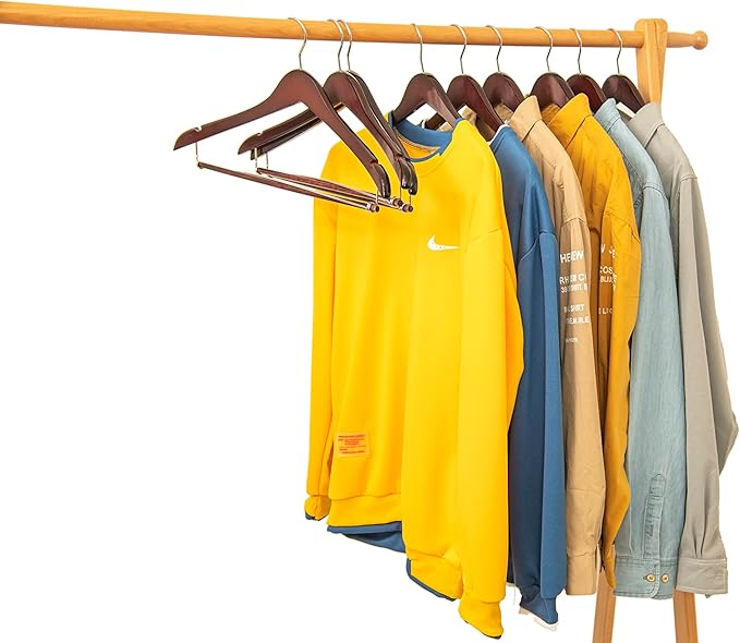 Quality Hangers Wooden Hangers Beautiful Sturdy Suit Coat Hangers with Locking Bar Chrome Hooks (100)