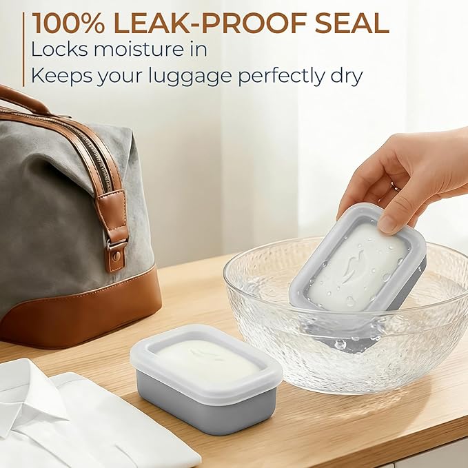 AIMAIAIMAI Compact Leakproof Travel Soap Case, Silicone Travel Soap Container, Portable Soap Box with Drainage Layer, Shatterproof Soap Holder for Bathroom, Gym (Gray)