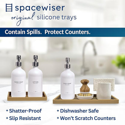Spacewiser Countertop and Vanity Tray - 2 PC (11” and 7”) Shatterproof Silicone Kitchen and Bathroom Trays for Counter, Kitchen Soap Dispenser Tray, Vanity Trays for Bathroom, Perfume Key Tray