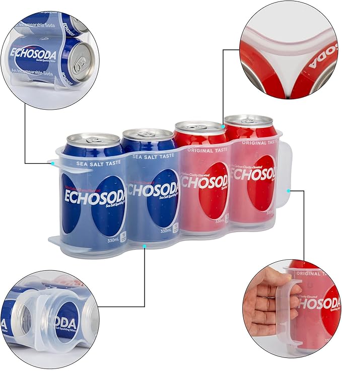 Portable Soda Can Organizer for Refrigerator Shelf, Beer Can Holder, Fridge Storage Sliding Rack, Clear Plastic 2 Pack