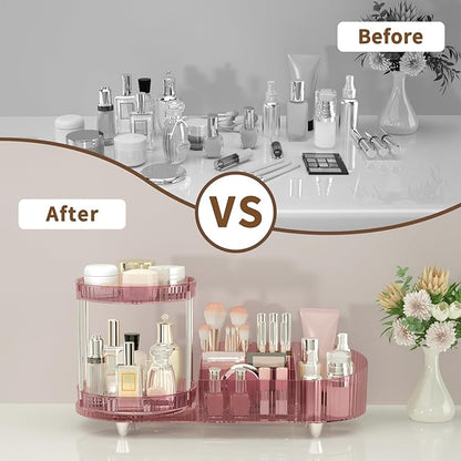 360 Rotating Makeup Organizer for Vanity, 2 Perfume Trays with 5 Compartments Cosmetic & Skincare Storage, Multi-Purpose Countertop Organizers for Bathroom, Desk, Pantry, Space-Saving Beauty Organizer