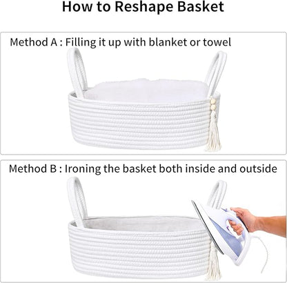 ABenkle Small Storage Basket, Jute Rope Woven Toilet Paper Tray Organizer for Toilet Tank Top, Boho Bathroom Decor Holder for Shelf Bedroom Living Room -13x6x4 Inches
