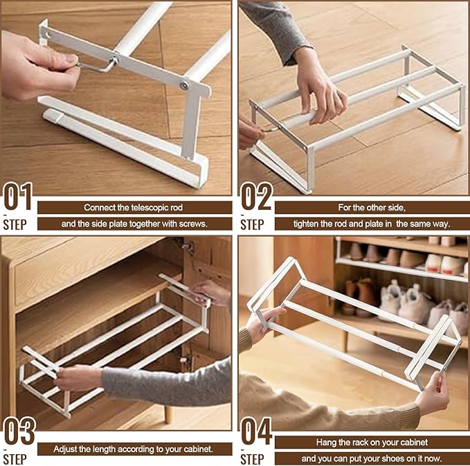 Ihomepark Expandable Shoe Rack Organizer, Adjustable Metal Shoe Rack for Closets & Entryways, Under Cabinet Shelf for Shoe or Clothing Storage, 2 Pack