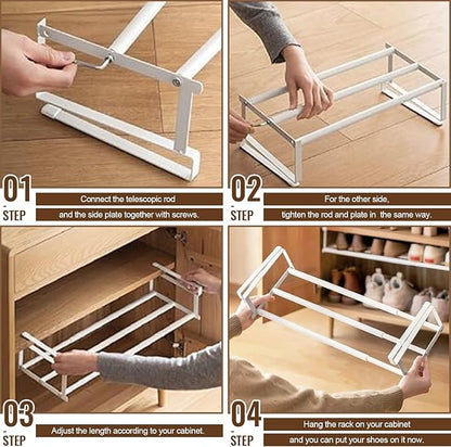 Ihomepark Expandable Shoe Rack Organizer, Adjustable Metal Shoe Rack for Closets & Entryways, Under Cabinet Shelf for Shoe or Clothing Storage, 2 Pack