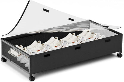KITHELP Under Bed Storage Containers with Wheels, Underbed Shoe Storage Organizer with Removable Lids, Large Rolling Under Bed Storage Dresser Drawers for Clothes Toys Shoes Blankets