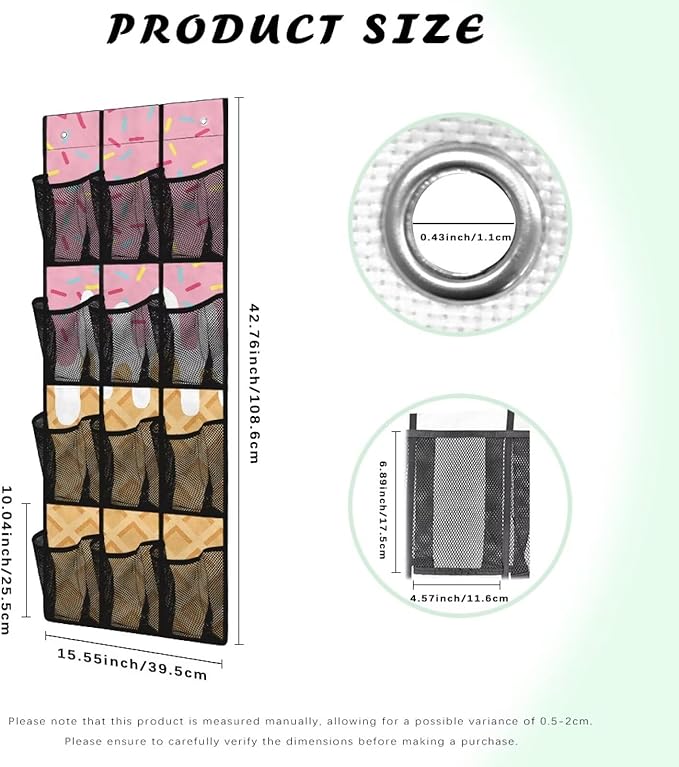 12-Compartment Over The Door Storage Bag, Waterproof Oxford Fabric Dirt-Resistant and Perfect for Organizing Household Items Efficiently, Ice Cream Cone