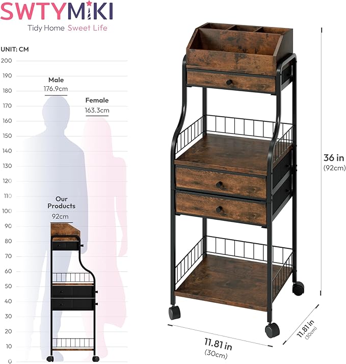 SWTYMIKI Rolling Makeup Organizer Cart - Floor Skincare Storage with Non-woven Drawers, Vanity Organizer Cosmetic Display Cases with Wheels, Cabinet for Skin Care Perfume Nail Polish Brush Hair Tool