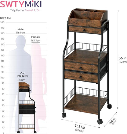 SWTYMIKI Rolling Makeup Organizer Cart - Floor Skincare Storage with Non-woven Drawers, Vanity Organizer Cosmetic Display Cases with Wheels, Cabinet for Skin Care Perfume Nail Polish Brush Hair Tool