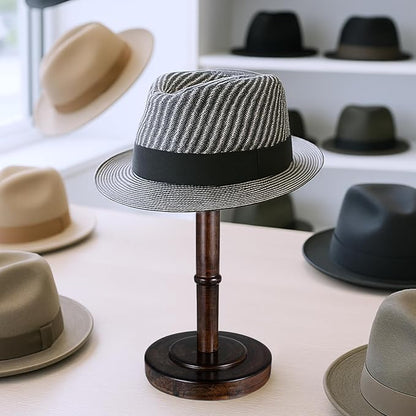 Ptwola Freestanding Vintage Cowboy Hat Stand, Wood Rustic Brown Tabletop Hat Rack Caps Wig Organizer Display Holder with 5.1" Dome Shape Retention for Dresser Closet Desktop Store Home Decor