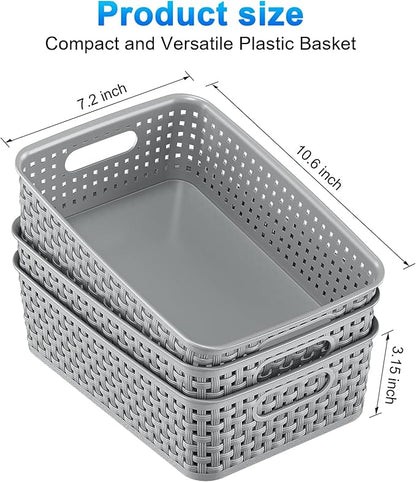 12 Pack Plastic Storage Baskets, Small Baskets for Organizing, Plastic Storage Bins Wicker Pantry Organizer Bins Household Toys for Laundry Room, Bedrooms, Kitchens, Cabinets, Countertops