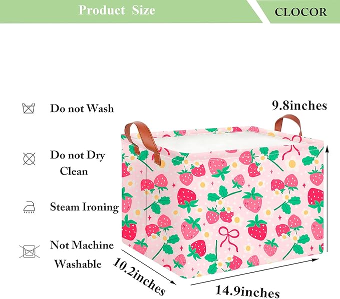 CLOCOR Rectangular Storage Basket Empty,Gift Basket,Waterproof Storage Bin with Handles,Room Decor(Sweet Strawberry)