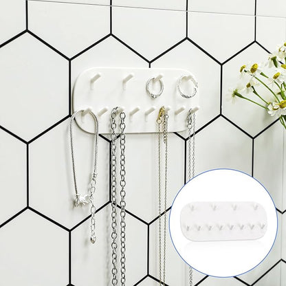 KALIONE Necklace Holder Wall Mounted, Hanging Necklace Holder Necklace Organizer Adhesive Plastic Necklaces Hanger with 6 Jewelry Hooks for Necklaces, Bracelets, Earrings, Keys, White