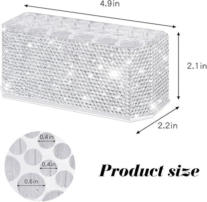 Bling Acrylic Makeup Eyeliner Lip Liner Holder Organizer with Glitter Rhinestone, 26 Spaces