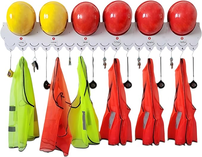 Wall Mounted Hard Hat Rack Hanger Hook Safety Helmet Holder Organizer, Construction Worker Hard Hat Fixer Placement helmet Hanging Fall Protection Rack, for Workshop Office resting Room Lounge