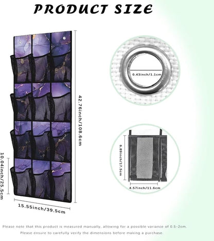Violet Door Hanger Organizer Mesh Pockets Behind The Door Organizer for School Supplies Storage Marble Shoe Holder Hanger with Hook Design 12 Pockets Wall Hanging Storage