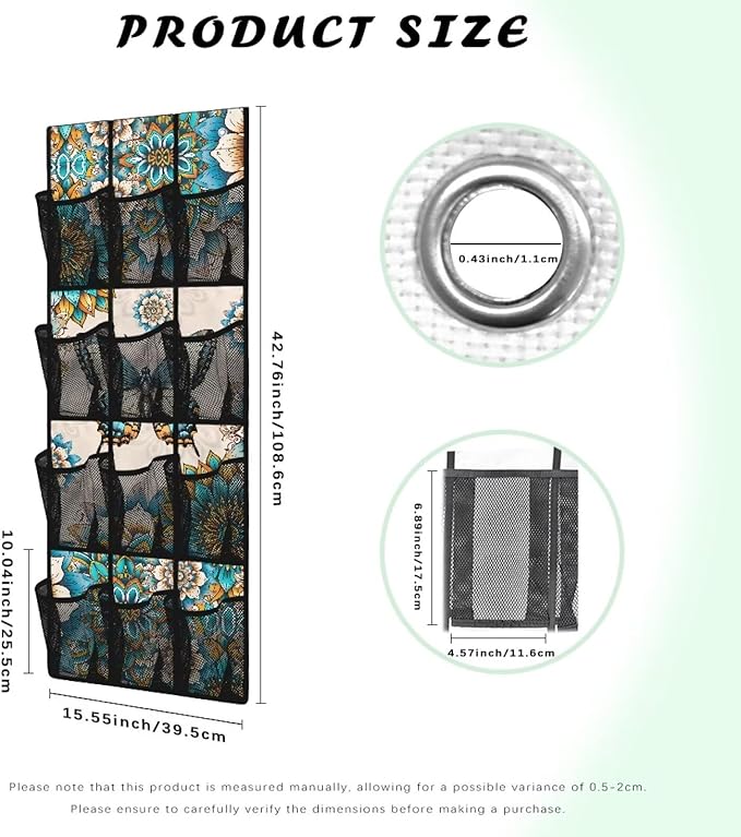 Mandalas Door Hanger Organizer 12 Pockets Behind The Door Organizer for Living Room Butterflies Wall Hanging Storage Easy to Install Multi-Funtion Storage Bag