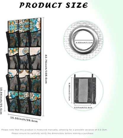 Mandalas Door Hanger Organizer 12 Pockets Behind The Door Organizer for Living Room Butterflies Wall Hanging Storage Easy to Install Multi-Funtion Storage Bag