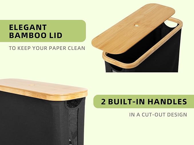 StorageWorks Toilet Paper Storage Basket, Papers Container with Bamboo Lid, Medium Toilets Holder for Up to 9 Mega Rolls, Organizer for Bathroom, Black, 1 Pack