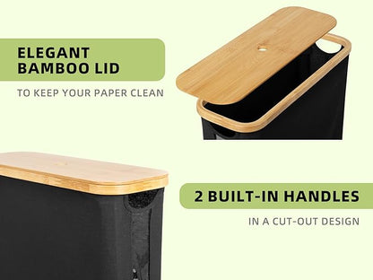 StorageWorks Toilet Paper Storage Basket, Papers Container with Bamboo Lid, Medium Toilets Holder for Up to 9 Mega Rolls, Organizer for Bathroom, Black, 1 Pack