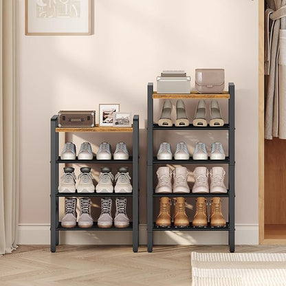 YATINEY 5-Tier Narrow Shoe Rack, Tall Shoe Rack for 5-10 Pairs, Slim Shoe Storage Organizer with Wooden Top, Space Saving, Metal Frame, for Entryway, Rustic Brown and Black SS65BR
