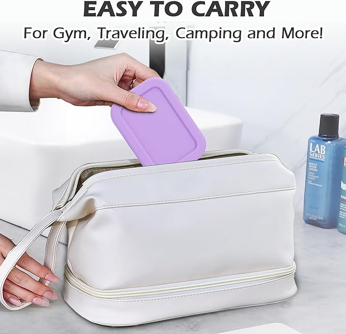 AIDIMMING Silicone Bar Soap Travel Case,Completely Leak Proof Bar Soap Holder,Compact Soap Bar Container,Portable Soap Box for Traveling,Camping,Gym,Outdoor (Light Purple)