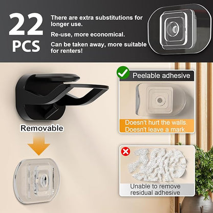 22 Pack Adhesive Hat Hooks for Wall, Removable Hat Rack for Baseball Caps, New Upgrade Wall Hat Holder, Hat Hanger(Black)