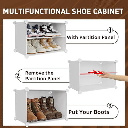 MAGINELS 6-Tier Shoe Rack,Expandable Plastic Shoe Cabinet. Shoe Storage with Door,Entryway, Closets, Hallway, and Bedroom.Accommodates Up to 24 Pairs of Shoes.Grey (6 Tier 24 Pairs（White）)