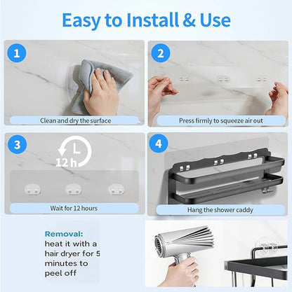 Elegant Shower Caddy Adhesive Replacement, 6 PCS Strong Waterproof Adhesive Hooks and Strips for Shower Shelf and Bathroom Storage Shelves, No Drilling Also Fit Kitchen Rack