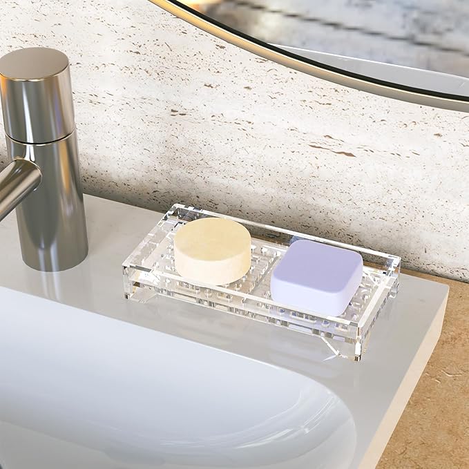 NiHome Self Draining Acrylic Soap Dish Fit for Kitsch, Durable Bathroom & Kitchen Soap Holder with 360° Airflow, Elegant Slotted Design to Keep Soap Bars Dry & Free from Residue, Easy to Clean(Clear)