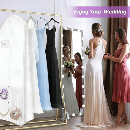 72" Wedding Dress Garment Bag with 10" Gusset & 4 Pockets - Extra Long Hanging Storage Cover for Bridal Gowns, Evening Dresses, and Formal Gowns, Travel Clothes Bag with Accessory Pockets