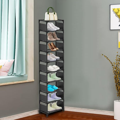 10-Tier Vertical Shoe Rack, Tall Narrow Shoe Shelf Space Saving Organizer for Entryway Door Small Space