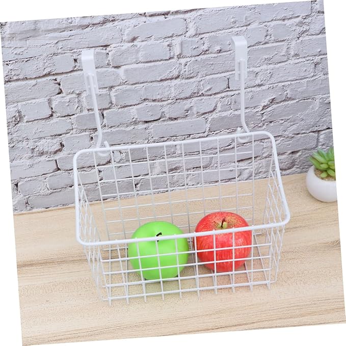 Sosoport White Hanging Storage Basket Over Cabinet Door Organizer Rack for Kitchen Bathroom Office Rust Ventilated Door Basket Easy Install Needed