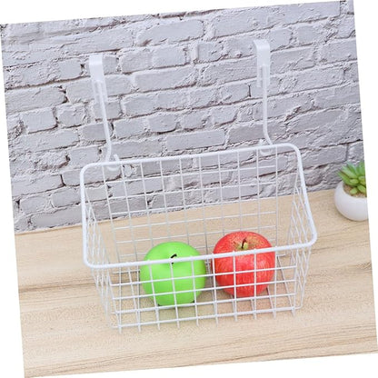 Sosoport White Hanging Storage Basket Over Cabinet Door Organizer Rack for Kitchen Bathroom Office Rust Ventilated Door Basket Easy Install Needed