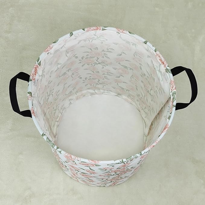 Laundry Basket Canvas Fabric Collapsible Organizer Basket for Storage Bin Toy Bins Gift Baskets Bedroom Clothes Children Nursery Hamper (Rose)
