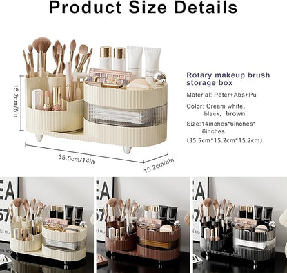 DASITON Makeup Organizer Countertop, 360° Rotating Makeup Brush Holder Organizer, Large Capacity Cosmetic Display Case with Drawers, Makeup Storage Organizer for Vanity, Desktop, Bathroom (Cream 02)