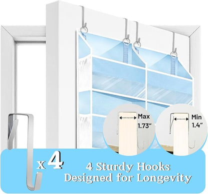 Blue Over the Door Organizer 5 Tiers, Extra Large Behind Door Storage of 10 Compartments, 80 lbs Weight Capacity Hanging Storage Organizer with Clear Window Kids Toys, Shoes, Diapers, Room storage