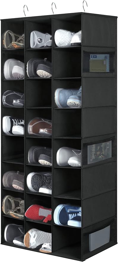 Hanging Shoe Organizer for Closet, 24 Sections Shoe Holder Hanger Rack, Space-Saving Shoe Organizers and Storage, Black