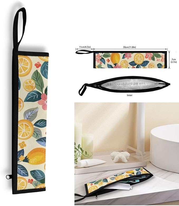COEQINE Lemon Utensil Holder Large Capacity Portable Travel Case for Work Outdoor Reusable Portable Travel Tableware With Handles Work Travel Accessories,Pink Boho Floral Lemon