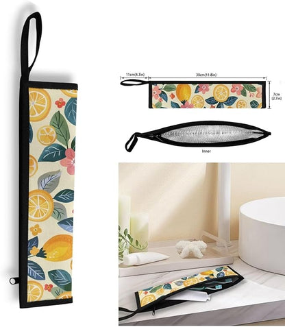 COEQINE Lemon Utensil Holder Large Capacity Portable Travel Case for Work Outdoor Reusable Portable Travel Tableware With Handles Work Travel Accessories,Pink Boho Floral Lemon