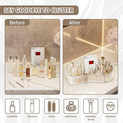 Clear Makeup Organizer Countertop for Vanity Acrylic Skincare Storage and Make up Organization for Desk Cosmetic Display Case and Makeup Brush Holder for Bedroom,Bathroom,5 Compartments