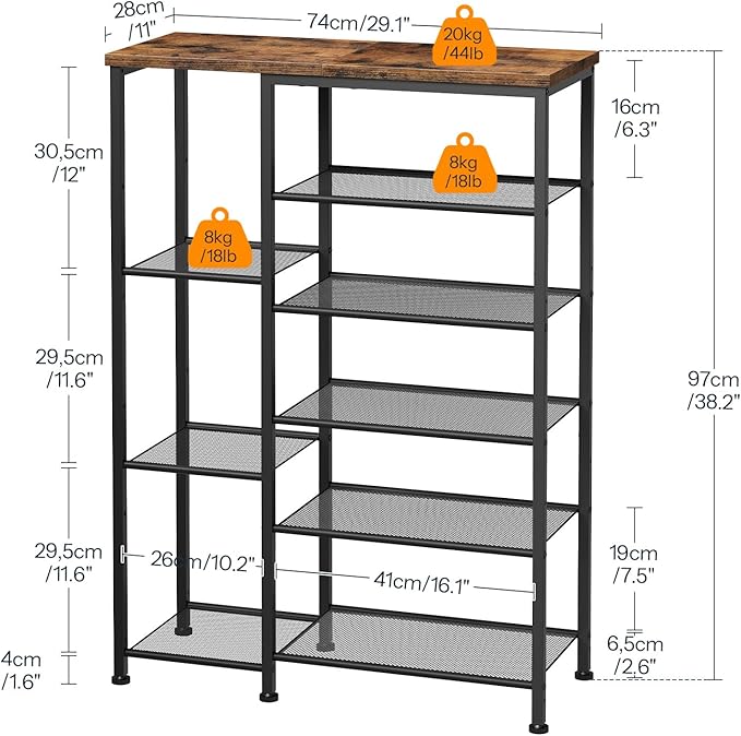 HOOBRO 6 Tier Shoe Rack with Top Shelf, Multi Tier Shoe Storage Organizer for Entryway, Versatile Storage for Shoes, Bags and More, Holds 11-18 Pairs, Sturdy Metal Frame BF35XJ01