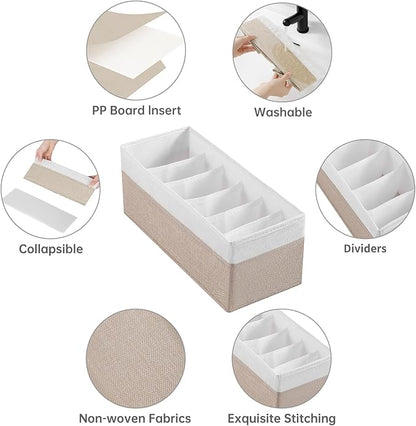 3 Packs Fabric Belt Organizer, 6 Grids Belt Organizer for Closet and Drawer, Foldable Dresser Drawer Organizers,Tie Storage -Beigewhite