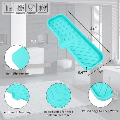 MicoYang Silicone Bathroom Soap Dishes with Drain Spout-Bathroom and Kitchen Sink Organizer,Sponge Holder,Dish Soap Tray,Perfect for Dispenser,Scrubber,Bottle,Cup on Sink or Counter-Mint 12"×4"