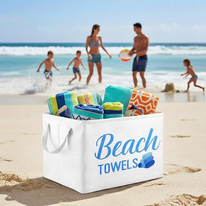 Yungyan Beach Towel Storage Basket Bin and Organizer Large Pool Beach Towel Storage Basket Gift Waterproof Canvas Cube with Handle for Outdoor Summer Seaside Home Clothes Book Toys Organization